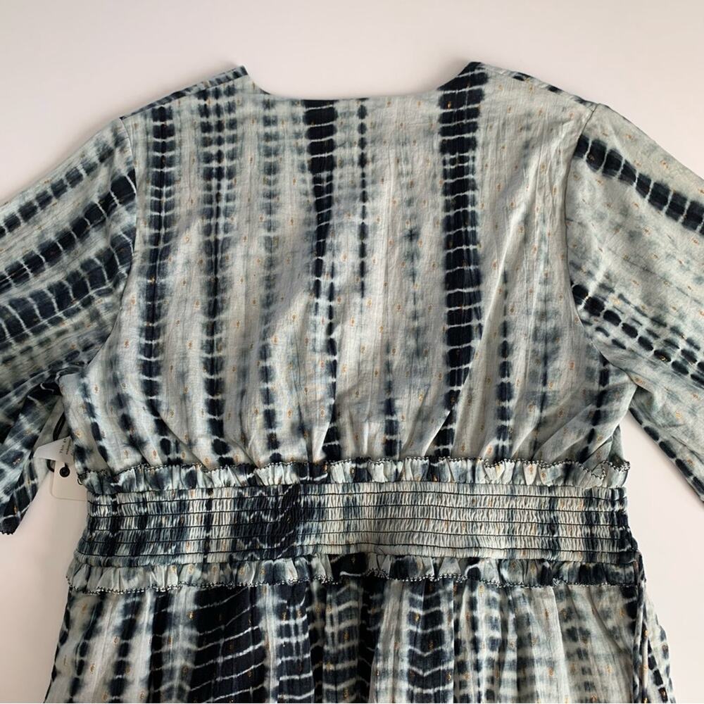 Saylor Syden Navy Tie Dye Gold Metallic V-neck Tiered Boho Mini Dress Large - Picture 8 of 12